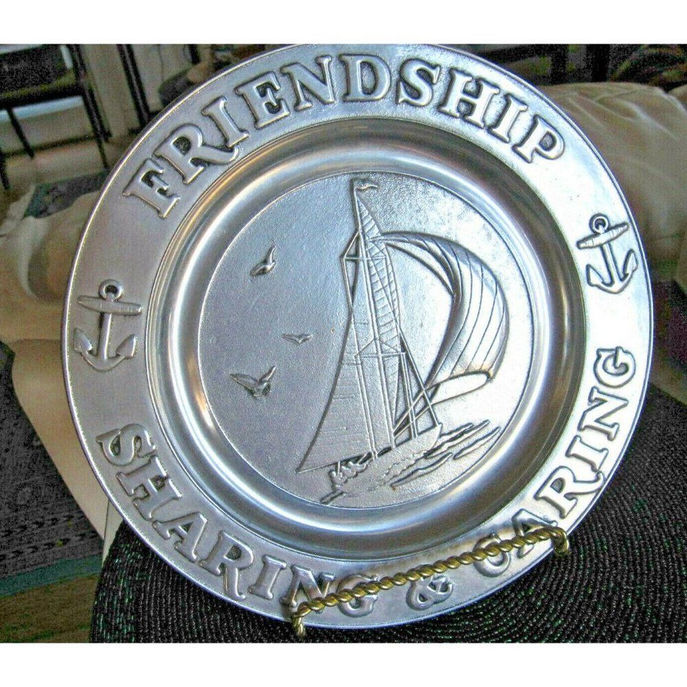 Friendship Sailboat Wilton Rare Pewter Armetale 11" Wall Hanging Plate RWP